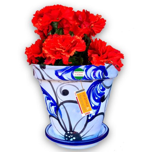 CERAMICA Y DECORACION Conjunto de Maceta y Plato Pintado a Mano Ceramica Espanola Modelo Flor Especial4