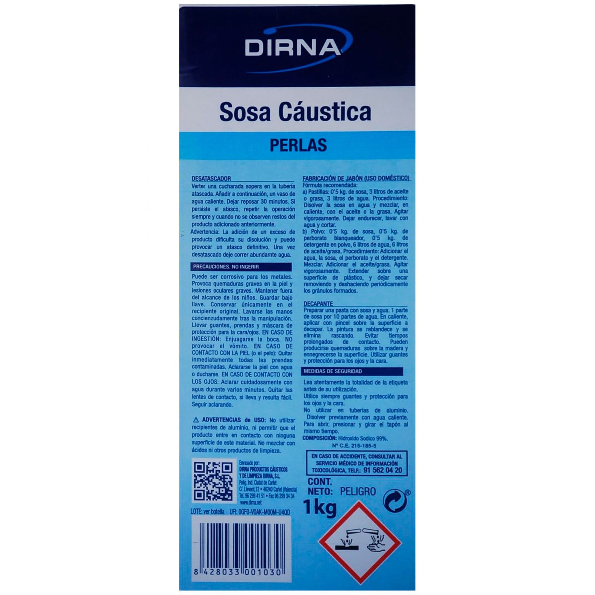 DIRNA Desatascador Líquido a Base de Sosa Cáustica Perfumado 1 Litro x 9  Unidades. - Products Hunter