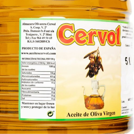CERVOL Aceite de Oliva Virgen Monovarietal Farga Virgen 5L 02