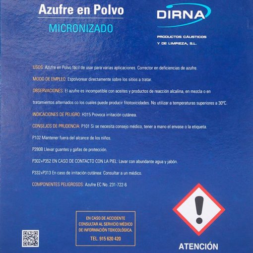 DIRNA Azufre en Polvo Micronizado Agricultura y Plantas 750 Gr Lote 3 PACK 02