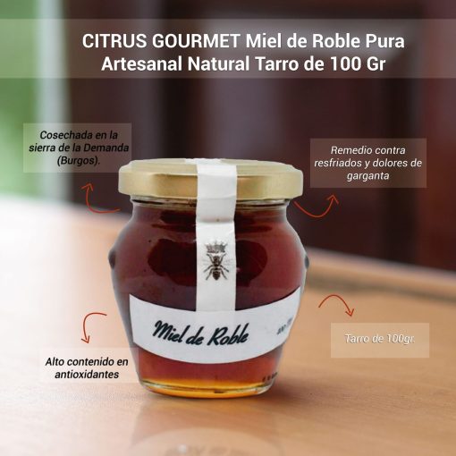 CITRUS GOURMET Miel de Roble Pura Artesanal Natural Tarro de 100 Gr iecoo St 004