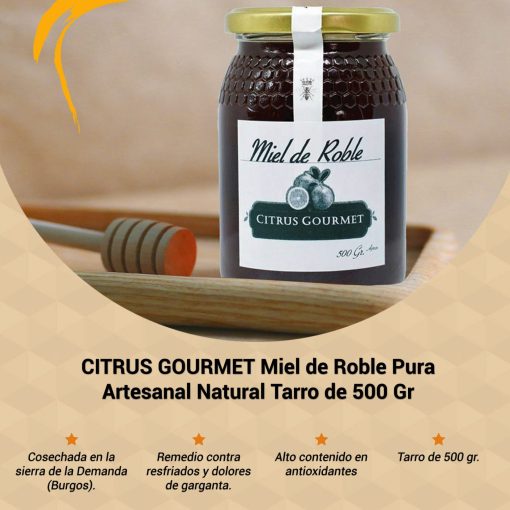CITRUS GOURMET Miel de Roble Pura Artesanal Natural Tarro de 500 Gr iecoo St 004