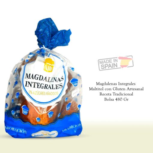DOBLADO TORRES Magdalenas Integrales Maltitol con Gluten Artesanal Receta Tradicional Bolsa 480 Gr 08