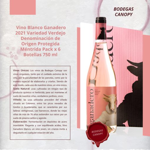 BODEGAS CANOPY SL Vino Blanco Ganadero 2021 Pack x 6 Botellas 750 ml 12 1662493266