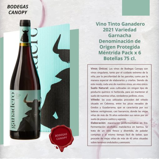 BODEGAS CANOPY SL Vino Tinto Ganadero 2020 Pack x 6 Botellas 75 cl 012 1662497647