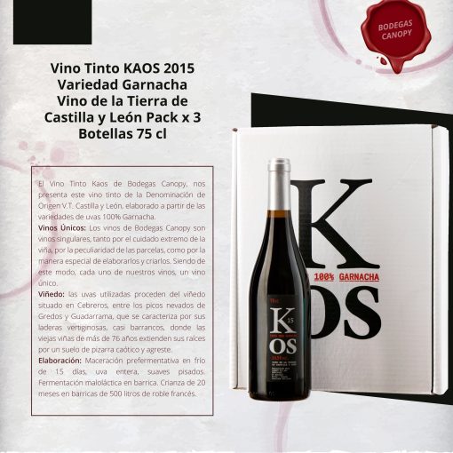 BODEGAS CANOPY SL Vino Tinto KAOS 2015 Pack x 3 Botellas 75 cl 012 1662572346