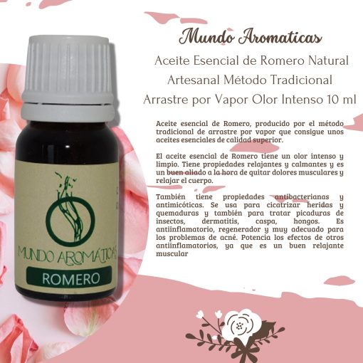 MUNDO AROMATICAS Aceite Esencial de Romero Natural Artesanal Metodo Tradicional Arrastre por Vapor Olor Intenso 10 ml 1671480485