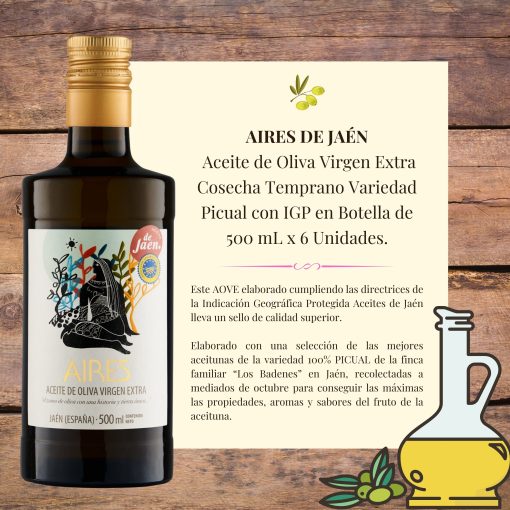 AIRES DE JAEN Aceite de Oliva Virgen Extra Variedad Picual IGP Botella 500 mLx6Un st 04 1678887189