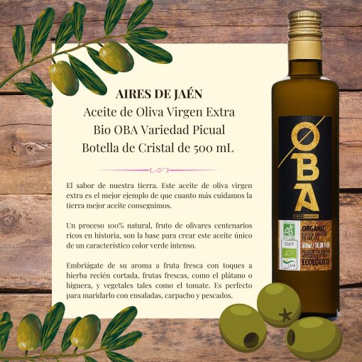 AIRES DE JAEN Aceite de Oliva Virgen Extra Bio OBA Variedad Picual Botella de Cristal de 500 mL st 06 1682685248